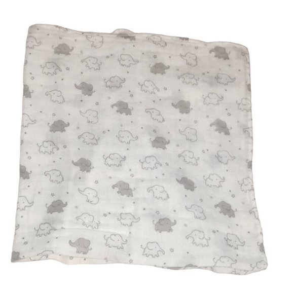 H&M Gray Elephant Baby White Muslin Security Blanket Lovey 23" X 23" - Picture 1 of 3